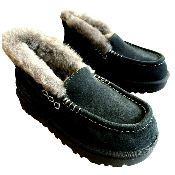 NEW UGG Black Suede Ansley Parc Fur Platform Winter Slip on Boot Size 7 - Picture 3 of 11